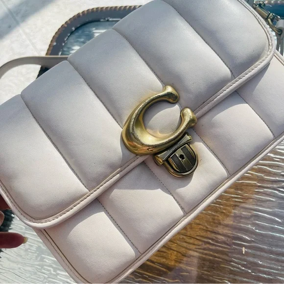 Coach Studio Chalk White Quilted Leather Brass Hardware Shoulder Bag Crossbody - Picture 13 of 15